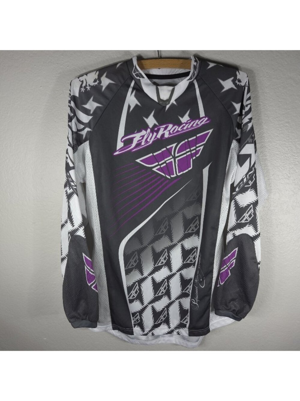 Fly Racing Kinetic Jersey Women M Purple Gray Mesh Mountain Bike MTB Long Sleeve
